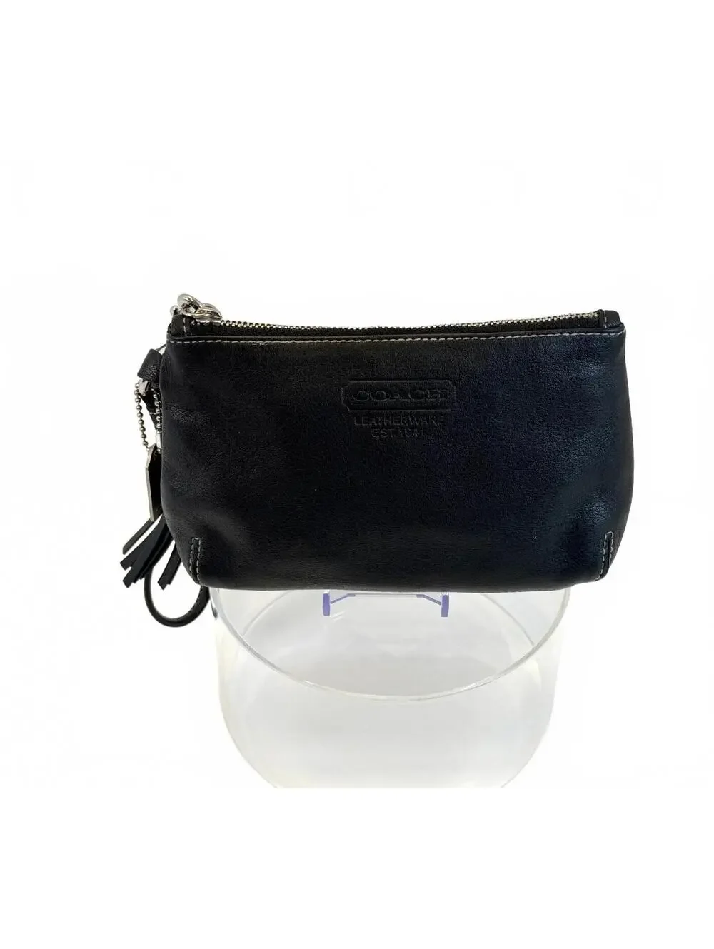 Coach | Leatherware Tassel Leather Wristlet Pouch | Black Silver